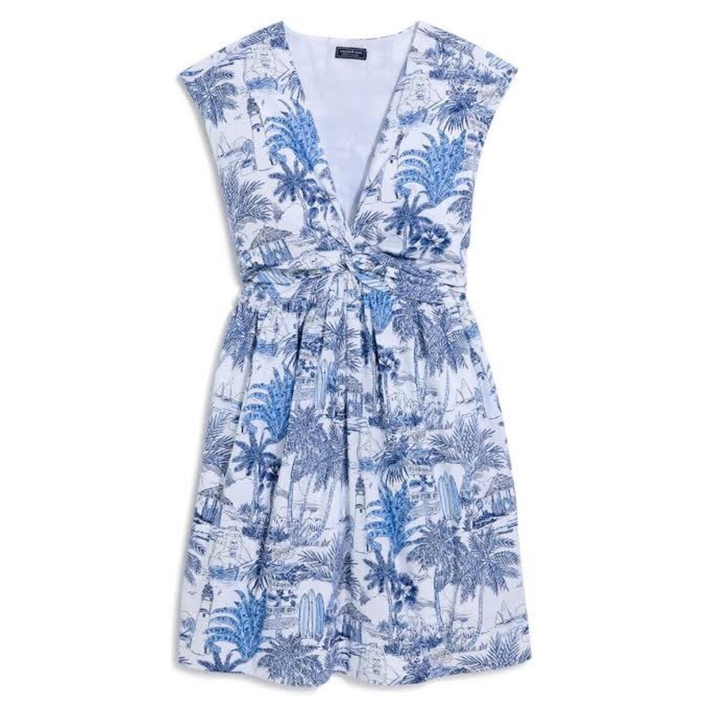 Vineyard Vines Tasha Twist Dress White Blue Small New With Tags